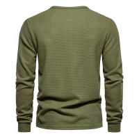 Camiseta de manga larga Henley para hombre, camisa básica transpirable con botones, informal, Color sólido, otoño - details 15