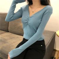 2025 suéter Sexy con cuello en V para mujer, Jersey de punto de otoño, Jersey elegante suave coreano ajustado de manga larga para mujer, Top básico nuevo de invierno - details 15