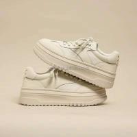 Nuevas zapatillas de deporte blancas puras con aumento de altura para mujer, zapatos de Skate de cuero de vaca Real de alta calidad con clase, informales para niñas, marca - details 5