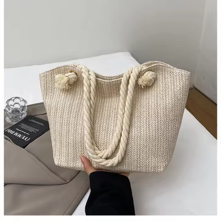 Bolso de paja de gran capacidad para mujer, bolso grande de hombro pequeño y fresco, tejido en las axilas, nuevo estilo, 2025 - 1
