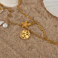 Collar con colgante de estrella de mar de doble capa – Gargantilla de acero inoxidable con perlas huecas y piedra natural para mujer - details 3