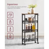 Carro de 4 Niveles, Carro Estrecho de Cocina con Ruedas, con Asa, para Espacio Reducido, 22 x 45,4 x 77 cm, para Cocina, Baño, Salón, Estudio, Marrón Rústico y Negro - details 11