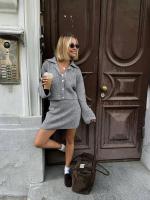 Conjunto de Moda de Manga Ancha y Cremallera Chaqueta Cardigan Falda Estilo Otoño-Invierno - details 8