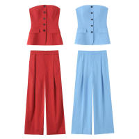 ZOCI- 2025 mujer moda Primavera Verano chaleco sin tirantes estilo conjuntos de Top Casual ajustado pantalones plisados de cintura alta trajes - details 1