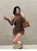 Mini vestido plisado sin mangas con cuello alto para mujer, negro, usado, elástico, para fiesta - details 9