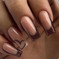 ARTAUG 24PCS Uñas Postizas De Presión Cuadradas Medianas Y Brillo Negro Con Polvo Uñas De Color Caramelo Para Verano Adornos Para Uñas - details 14