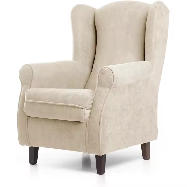 Sillón, sillón orejero en tela antimanchas color beige, sillón butaca para dormitorio, salón - 1