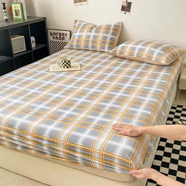 Sábana bajera de estilo a cuadros, funda de cama agradable para la piel, Sábana elástica para niñas y niños, ropa de cama iluminada para el hogar (sin funda de almohada) - 1