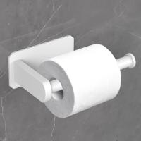 Soporte de papel higiénico autoadhesivo para cocina, portarrollos adhesivo sin perforación para baño, palo en la pared, acero inoxidable cepillado (blanco) - details 0