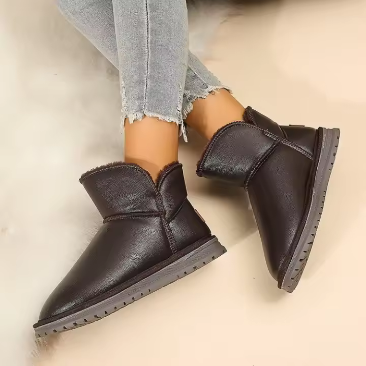 Tobillo impermeable para mujer, zapatos cálidos de felpa, botas de nieve antideslizantes con forro de piel, invierno, 2023 - 1
