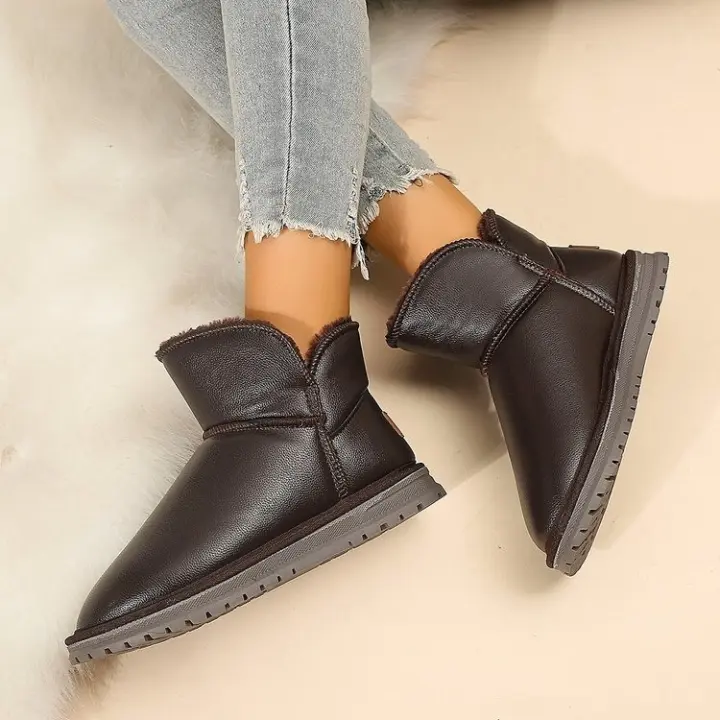 Tobillo impermeable para mujer, zapatos cálidos de felpa, botas de nieve antideslizantes con forro de piel, invierno, 2023 - 1