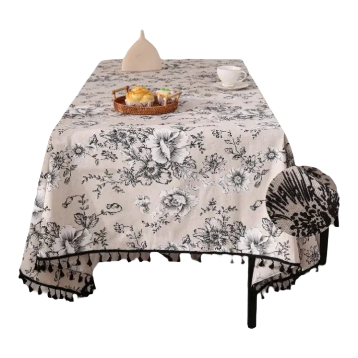 Mantel Vintage de lino y algodón, cubierta de mesa redonda lavable rústica Floral Pastoral para decoración de granja, Picnic, decoración de mesa - 1
