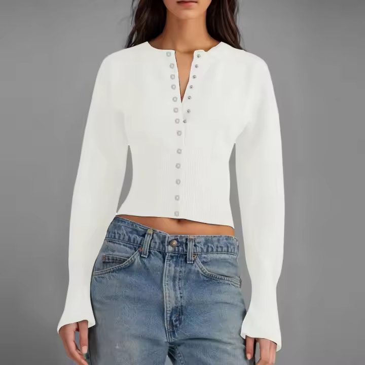 Suéter de Punto con Cuello Redondo Abrigo Suelto para Mujer con Botón Oculto Cálido, Moda y Estilo - 1