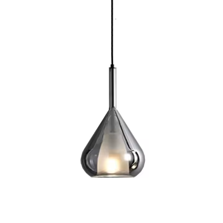 Lámpara colgante de cristal con forma de gota de agua, doble pantalla de cristal gris humo, lámpara colgante moderna para isla de cocina, comedor, sala de estar, cama - 1