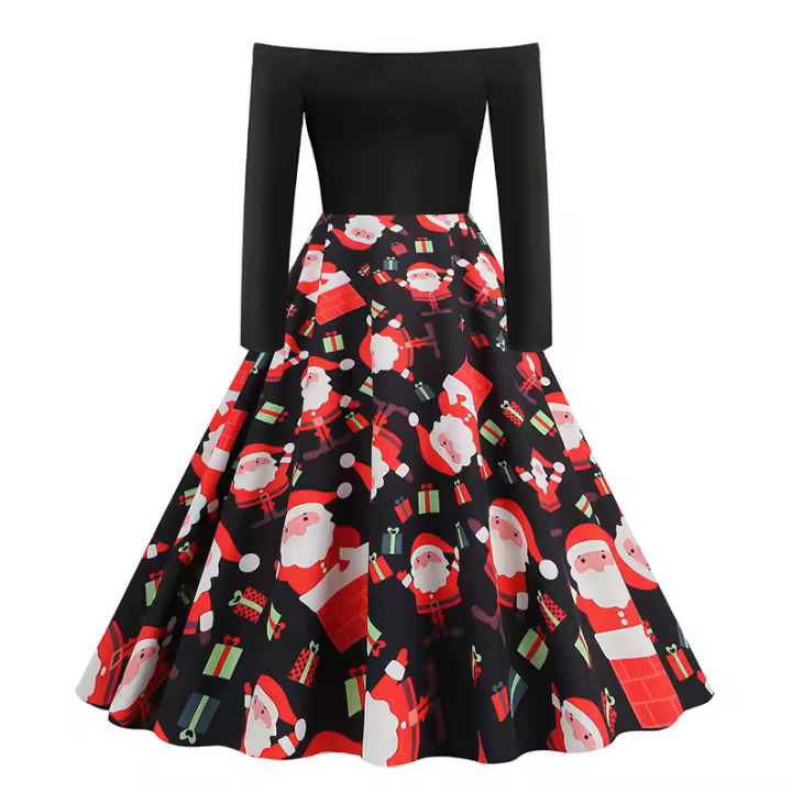 Vestido de mujer con falda estampada con un hombro al descubierto - 1