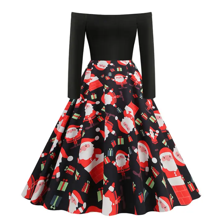 Vestido de mujer con falda estampada con un hombro al descubierto - 1