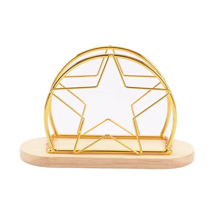 Servilleteros de pie de hierro modernos, soporte decorativo de papel tisú negro/dorado con Base de madera, dispensador de servilletas para cocina - 1