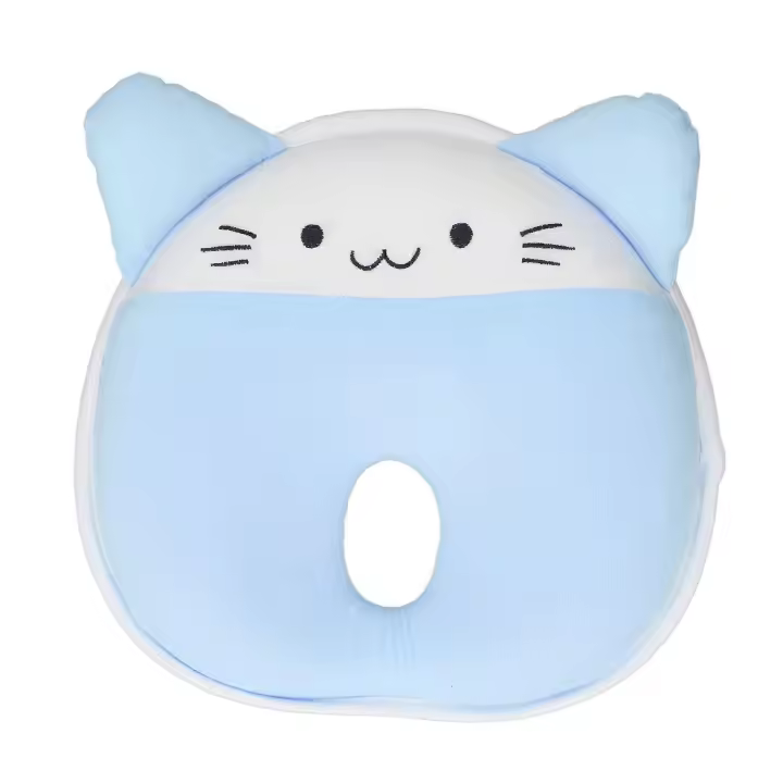 Cojín de Dormir para Bebé con Patrón de Gato Almohada Suave y Transpirable Ajustable para Recién Nacidos Azul - 1