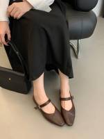 Francés retro hebilla de una palabra Mary Jane zapatos boca ligera cabeza cuadrada tacón grueso solo zapatos pequeños zapatos de cuero - details 16
