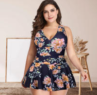 Traje de baño de talla grande para mujer, traje de baño de cuerpo dividido con falda estampada adelgazante y conservadora, traje de baño de ángulo plano - details 32