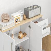 Moderno Estante de Almacenamiento para Sala de Estar Cocina con 2 Cajones, 2 Armarios y Estantes Ajustables para Dormitorio, Comedor 90x30x75,5 cm Blanco y Natural - details 7