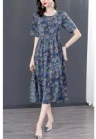 Elegante Vestido de Seda Hielo para Mujer Ajuste Suelto Largo Manga Larga Moda de Verano 2023 Estilo Floral Falda para Madre de Edad Media - details 6