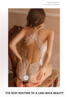 Lencería sexy y elegante para mujer, conjunto de body sin entrepierna con escote profundo en V, talla grande, tentador y de corte bajo. - details 12