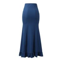 Falda larga de cintura alta para mujer, falda de medio cuerpo, dobladillo con volantes irregulares, elegante, Vintage, color sólido - details 6