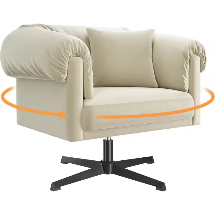 Sillón Relax, Sillón Lectura, Butaca Nórdica Tapizada de Terciopelo, Sofá Individual con Una Almohada para Sala de Estar y Dormitorio, Color Champán - 1