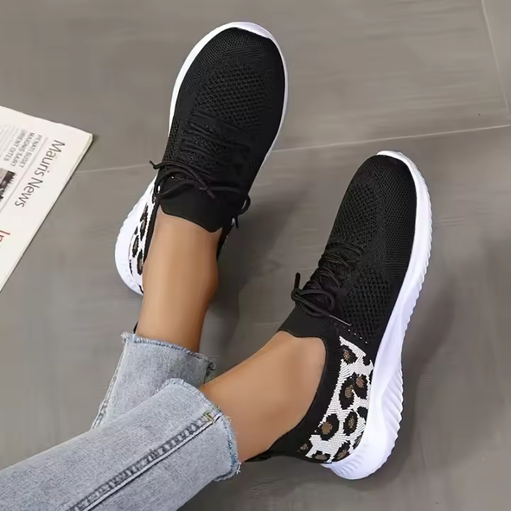 Zapatillas de Mujer para Tenis con Leopardo 2023 Primavera Otoño Nuevas Malla Transpirable Deportivas para Correr y Caminar Zapatos Planos - 1