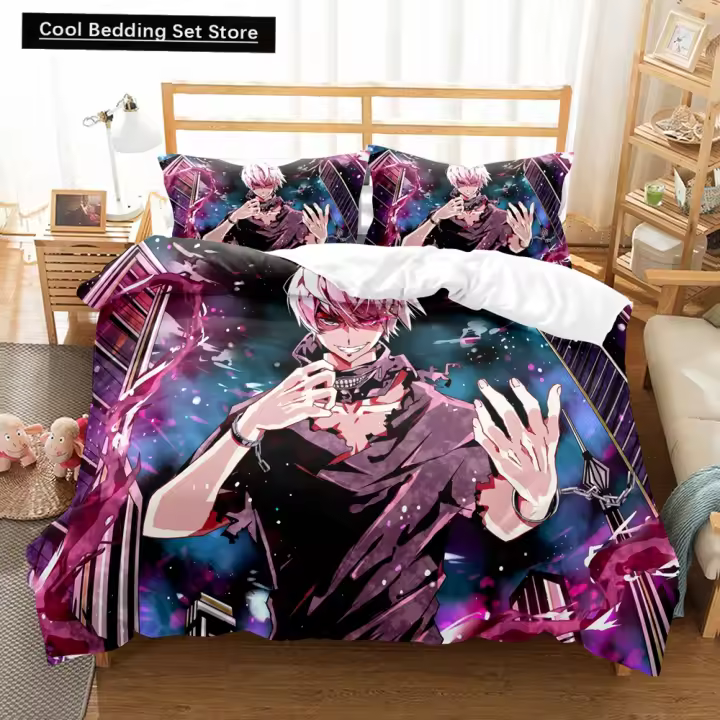 Juego de Ropa de Cama de Anime Tokyo Ghoul 3D Funda de Edredón, Funda de Almohada, Ropa de Cama para Twin, Plena, Rey - 1