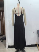 TRAFZA-vestidos Midi elegantes de verano para mujer, estilo pijama, lisos, sin mangas, con espalda descubierta y cuello en V, vestido plisado con tirantes drapeados - details 4