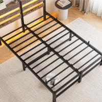 Marco de cama doble con estación de carga y luces LED, plataforma de metal resistente, marco de cama doble de 135 x 190 cm con cabecero de madera con almacenamiento, no necesita - details 48
