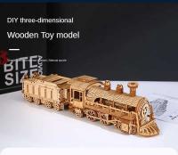 Modelo de Tren Retro 3D Set de Bloques de Construcción Creativa Mecánica para Adolescentes y Adultos Juguete Montessori DIY de Madera Coleccionables - details 0