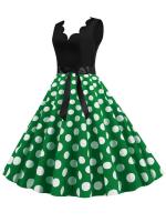 Dot print summer women elegant vintage party casual sleevelss a line dress - details 20
