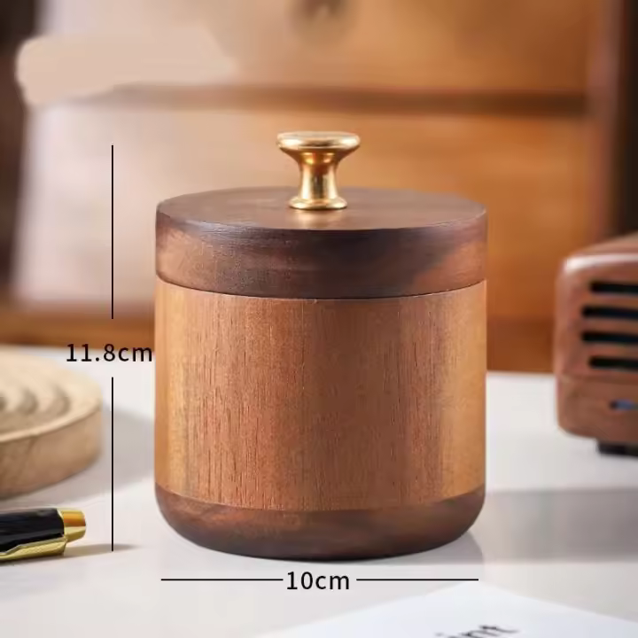 Ceniceros de madera de nogal con tapa, bandeja de viento cubierta con acero inoxidable, bandeja de ceniza para interiores y exteriores para el hogar y la sala de estar - 1