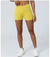 Pantalones cortos ajustados de cintura cruzada, Shorts de secado rápido para gimnasio, Yoga, levantamiento de cadera, elásticos, cintura alta, correr, Fitness - details 4