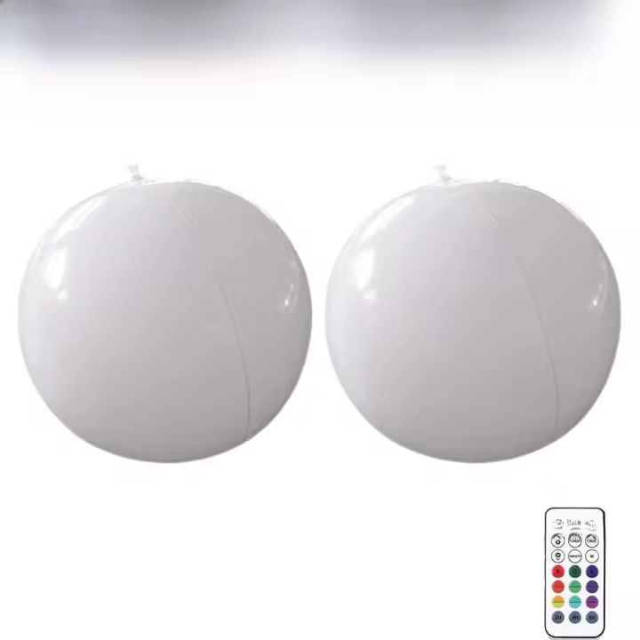 2PCS Luces flotantes de bola LED solar, RGB Luz Dimmable de piscina con control remoto + bomba de aire para bola, 14 inch - 1