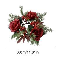 Corona de vela navideña de flores artificiales, anillos de vela románticos de 30CM, suministros de fiesta de rosas rojas, corona de candelabro, decoración navideña - details 0