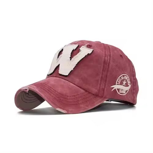 Gorra de Béisbol de Algodón Bordado Gorra Ajustada Distintiva con Estilo Desgastado - 1