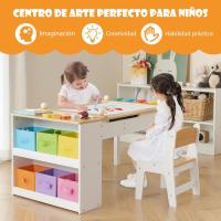 Juego de Mesa y 2 Sillas de Arte para Niños, Escritorio de Juegos y Manualidades 2 en 1 para Niños con Mesa Elevable, Rollo de Papel, Vasos de Pintura y 6 Contenedores (Natural) - details 3