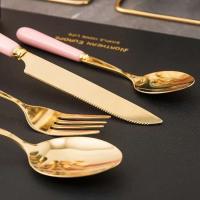 Productos mango de cerámica cuchillo principal tenedor cuchara vajilla occidental de acero inoxidable conjunto con caja de regalo de 24 piezas - details 22