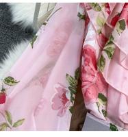 Elegante vestido midi de manga larga con corte en A y falda plisada, cintura ceñida, dobladillo de gasa, estampado floral coreano Sle Commute - details 8