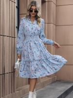 Vestidos de manga larga para mujer, vestido de cintura femenina, flor floral, una pieza, Haruku - details 8