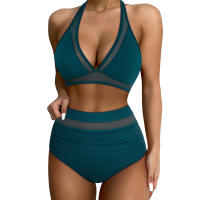 Conjunto de Bikini de Cintura Alta Traje de Baño Negro Ajustable para Mujeres Control de Barriga - details 19
