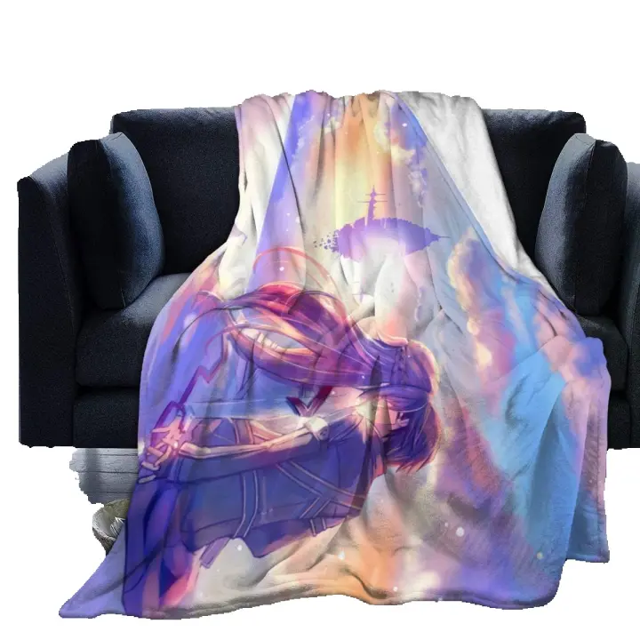 Sword Art Online Kirito Kiss Yuuki Asuna manta de franela Sherpa Ultra suave para cama/sofá/sala de estar/habitación/dormitorio, niños adultos mujeres hombres-X438 - 1