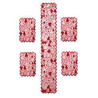 Romántico Mantel de Encaje para Cena de San Valentín Diseño Rectangular con Bandera de Mesa Roja - details 7