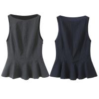 OUWU- Blusas Ajustadas Con Volantes Para Mujer, Cuello Redondo, Sin Mangas, Cremallera Lateral, Camisas Femeninas, Tops Elegantes, Moda - details 0
