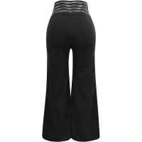 Pantalones Elegantos De Cintura Alta Y Pierna Ancha Para Mujer Casual Oficina Malla Transparente Con Cruces Ropa De Mujer - details 5