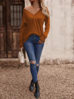 Camiseta holgada de manga larga con cuello en V para mujer, Tops blancos informales, jersey de oficina, otoño e invierno, nuevo - details 9